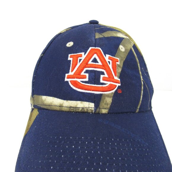 Auburn University Tigers Embroidered Logo Men's Blue Realtree Strap Back Cap Hat - Picture 1 of 8